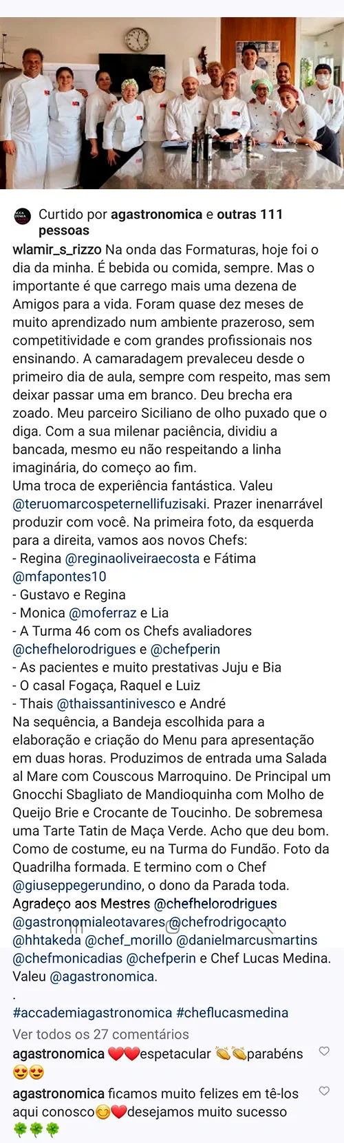 Depoimentos de alunos no Instagram